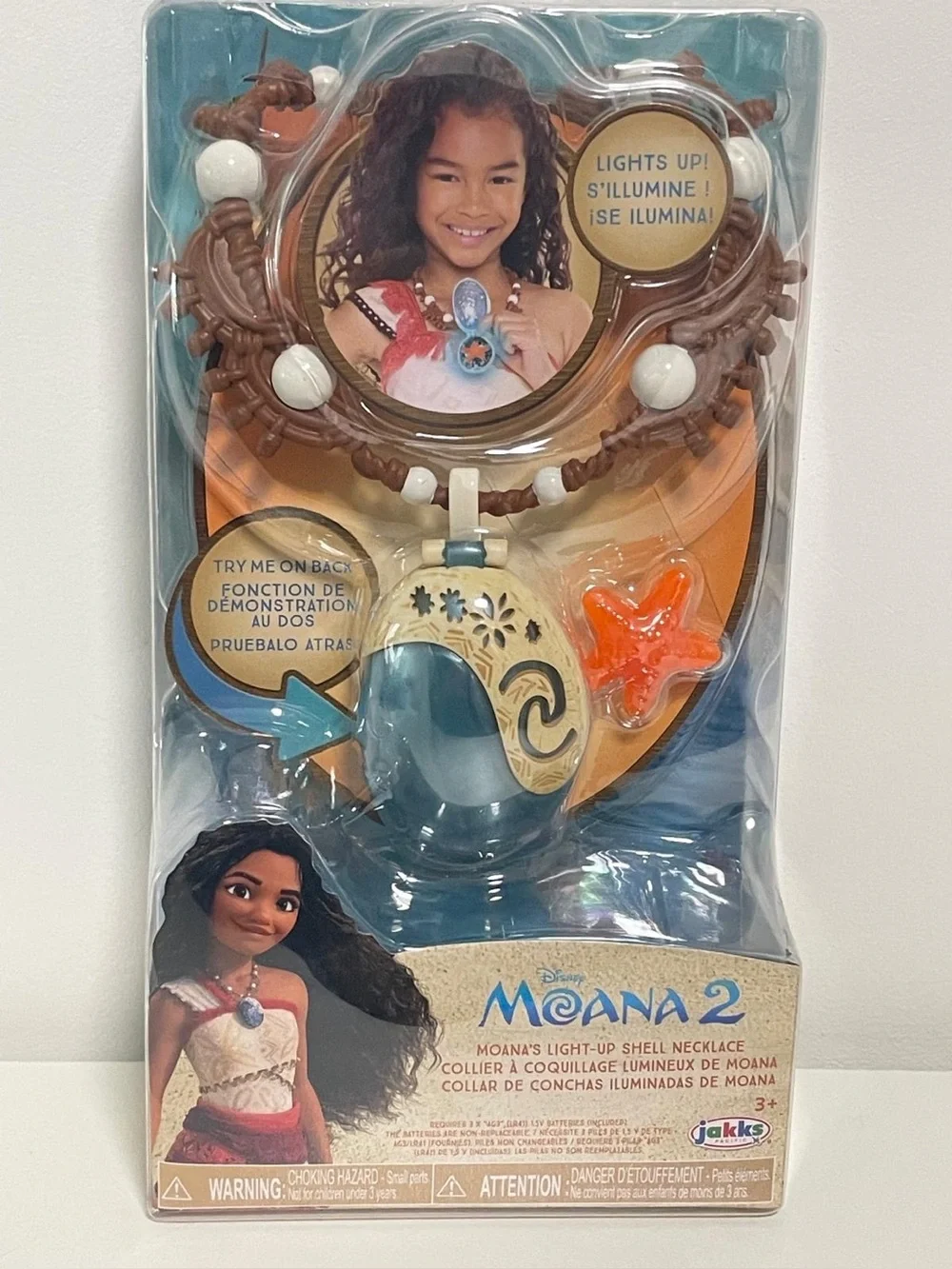 Disney Moana 2 Light-Up Shell Necklace — Blue & Gold with Orange Star